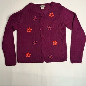 Clio Women's Vintage Cardigan Office Sweater w/Embroidered Floral Details Size M